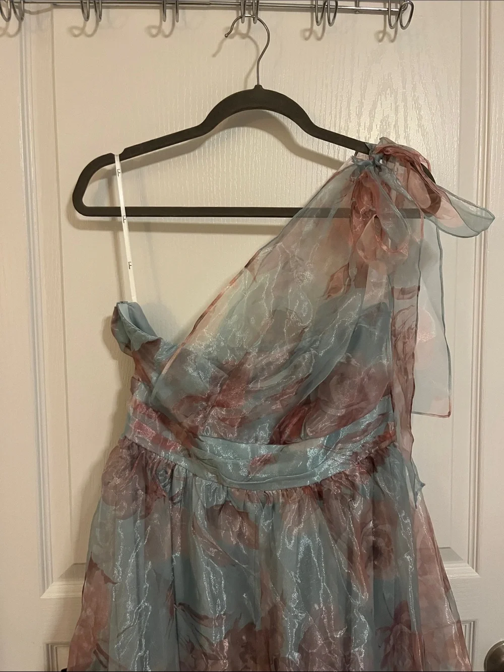 NWT LULUS Floral Organza Tie Shoulder Fairycore Wedding Guest Formal Ball Gown L - Picture 5 of 10